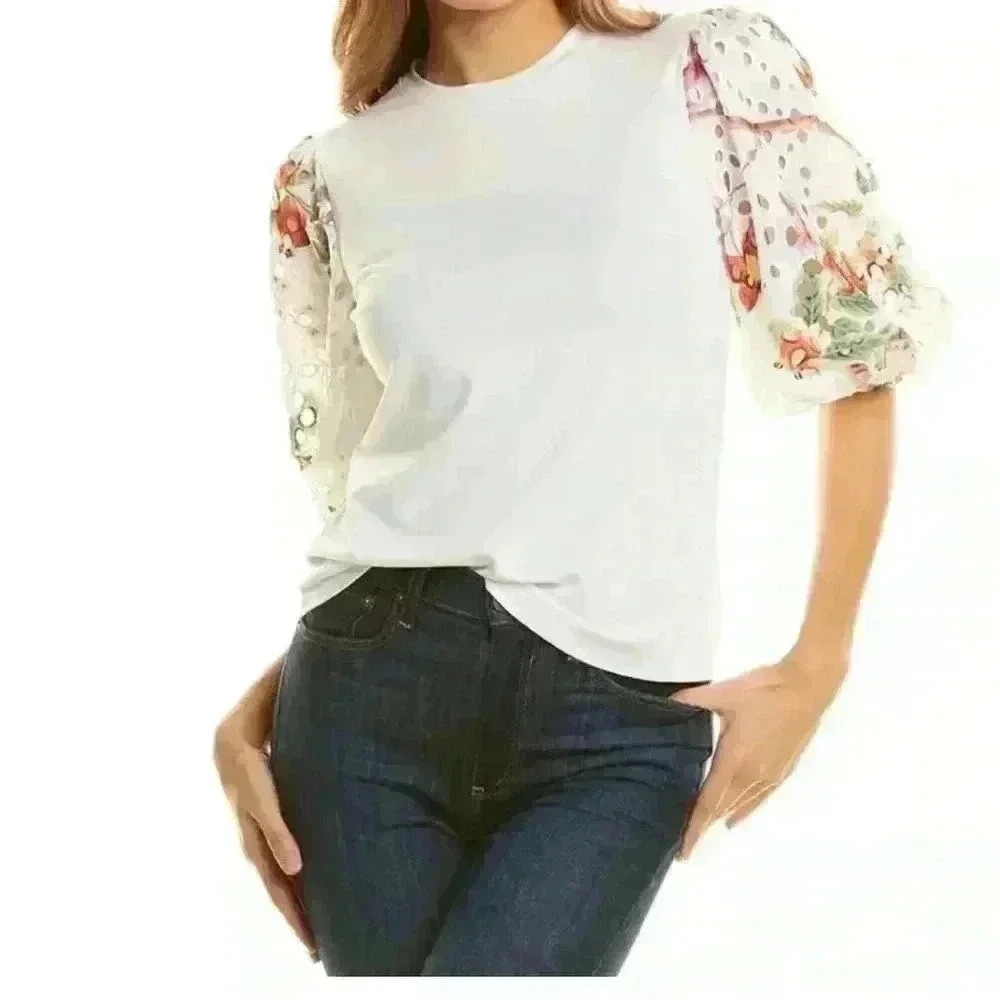 NWT Gracia Floral sleeve top size L